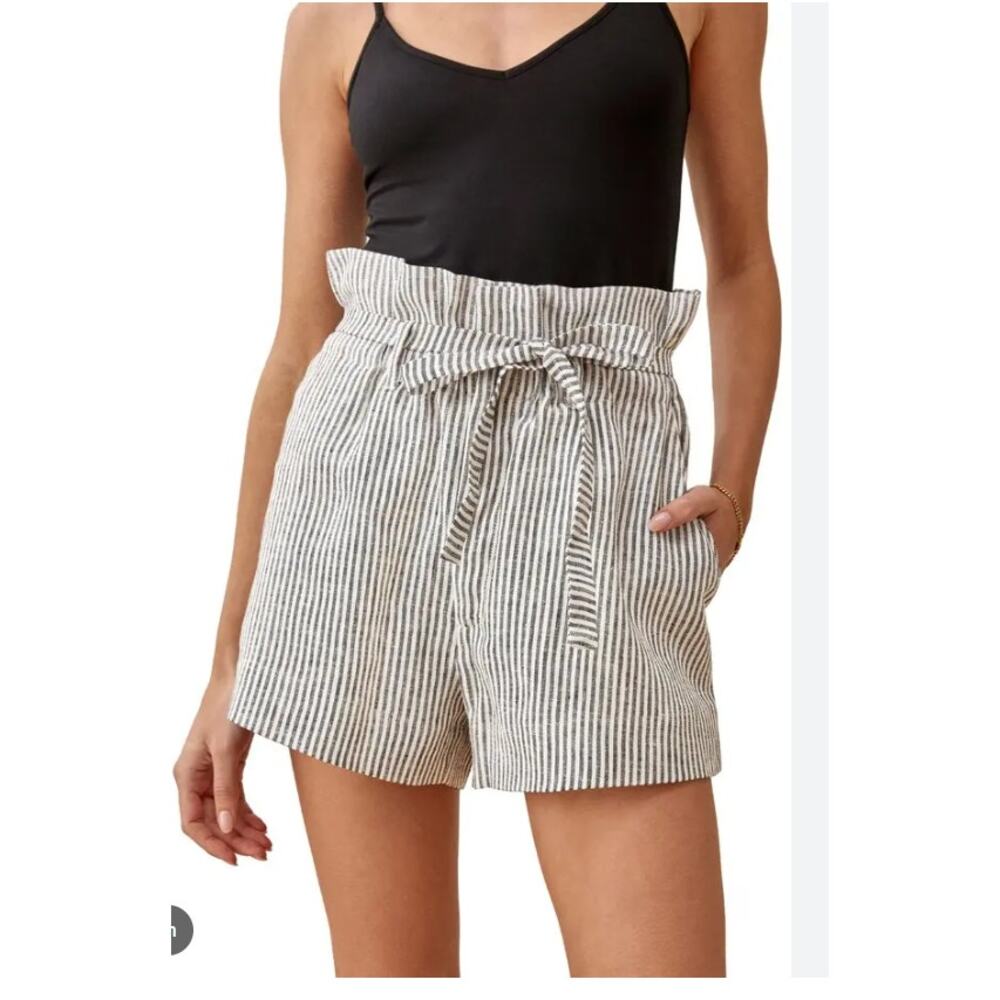 Reformation Theodore Paperbag Waist Shorts Striped 100% Linen Womans 10